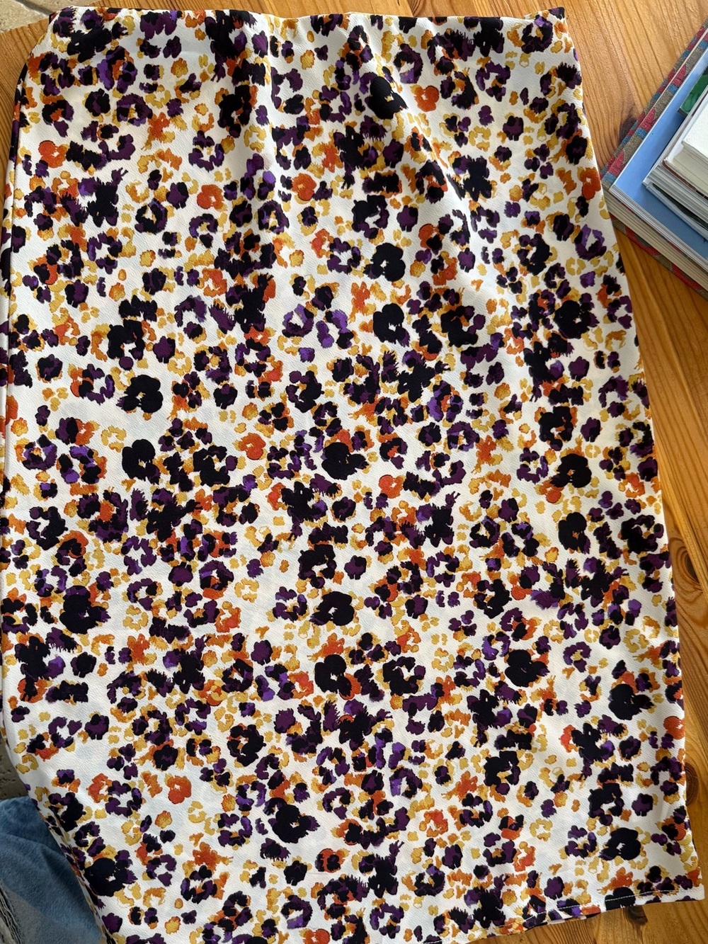 bobeau White Pencil Skirt with Black, Purple & Orange Floral Print
